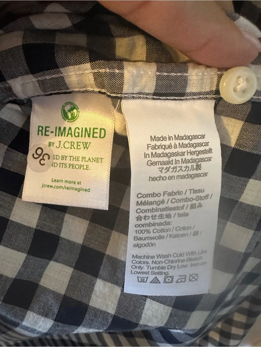 J.Crew Secret Wash Organic Cotton Gingham Button Down Shirt Blue White Classic